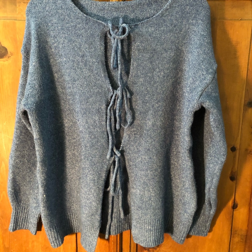 Cozy Blue Tie-Sweater